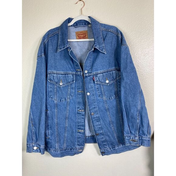 Levis Blue Denim Jean Jacket Womens Plus Size 1X Tracker Button Pockets Moto - Picture 11 of 16